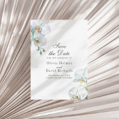 Elegante minimalistische witte orchideeën Save the Date