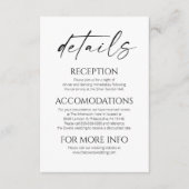 Elegante minimalistische witte zwarte bruiloft det informatiekaartje (Voorkant)