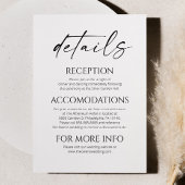 Elegante minimalistische witte zwarte bruiloft det informatiekaartje