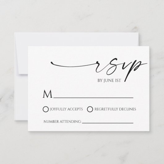 Elegante minimalistische witte zwarte bruiloft RSV RSVP Kaartje (Voorkant)