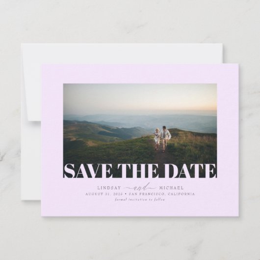 Elegante minimalistische zachte Paarse save the da Date (Voorkant)