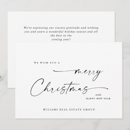 Elegante minimalistische zakelijke kerstgroet feestdagenkaart (Voorkant / Achterkant)