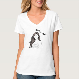 Elegante Minimalistische Zelfliefde Vrouw Lijnkuns T-shirt
