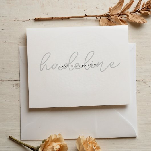 Elegante minimalistische zilveren monogram scriptn notitiekaartje