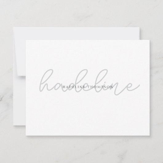 Elegante minimalistische zilveren monogram scriptn notitiekaartje (Voorkant)