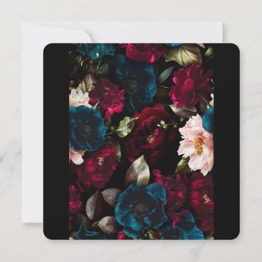 Elegante minimalistische zwart en bloemenbruiloft save the date (Achterkant)