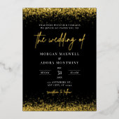 Elegante minimalistische zwart-gouden bruiloft folie uitnodiging (Voorkant)