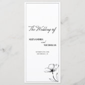 Elegante minimalistische zwart-wit bloemenbruiloft menu (Achterkant)