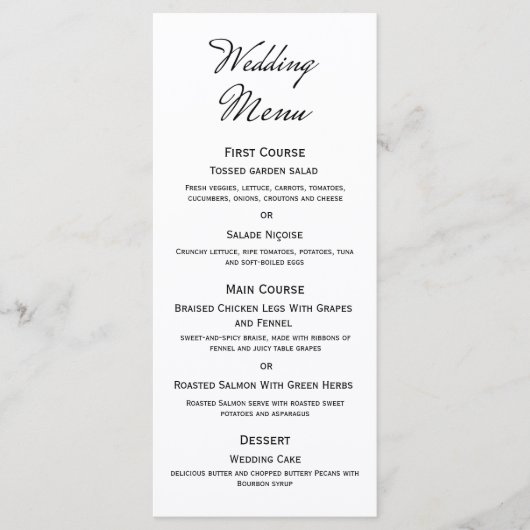 Elegante minimalistische zwart-wit bloemenbruiloft menu (Voorkant)