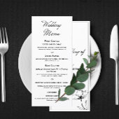 Elegante minimalistische zwart-wit bloemenbruiloft menu