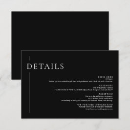 Elegante minimalistische zwart-wit bruiloft detail informatiekaartje