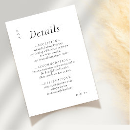 Elegante minimalistische zwart wit bruiloft detail informatiekaartje