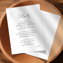 Elegante minimalistische zwart wit bruiloft detail informatiekaartje