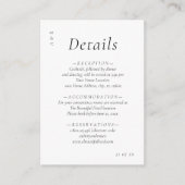 Elegante minimalistische zwart wit bruiloft detail informatiekaartje (Voorkant)