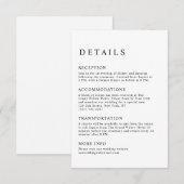 Elegante minimalistische zwart-wit bruiloft detail informatiekaartje (Voorkant / Achterkant)