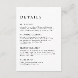 Elegante minimalistische zwart-wit bruiloft detail informatiekaartje