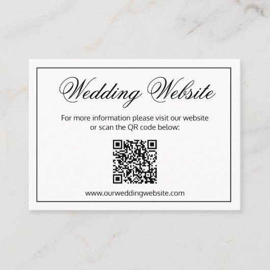 Elegante minimalistische zwart-wit bruiloft websit informatiekaartje (Voorkant)