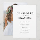 Elegante minimalistische zwart-wit foto bruiloft kaart (Voorkant / Achterkant)