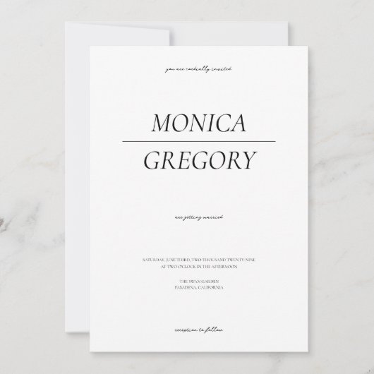 Elegante minimalistische zwart-wit foto bruiloft kaart (Voorkant)