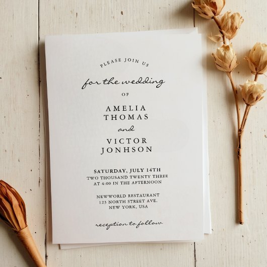 Elegante minimalistische zwart-wit foto bruiloft kaart