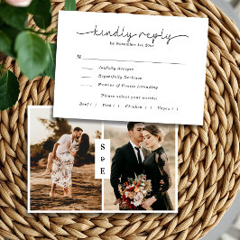 Elegante minimalistische zwart-wit foto bruiloft RSVP kaartje