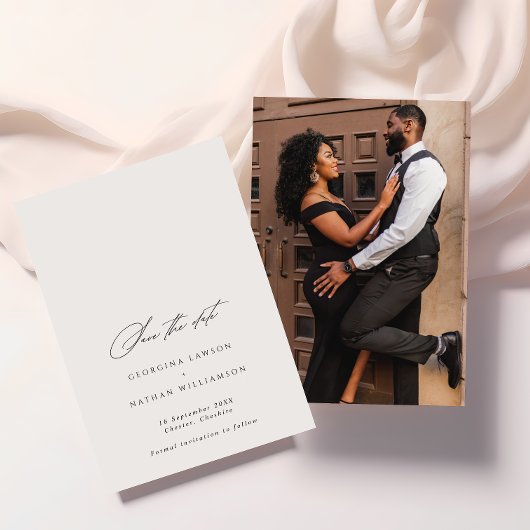 Elegante minimalistische zwart-wit foto bruiloft save the date