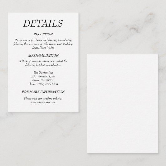 Elegante minimalistische zwart-wit hedendaagse informatiekaartje (Voorkant / Achterkant)