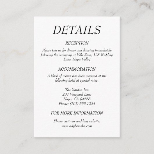 Elegante minimalistische zwart-wit hedendaagse informatiekaartje (Voorkant)