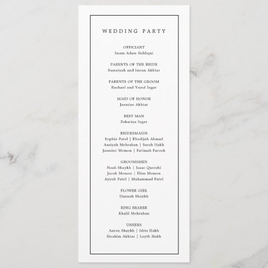 Elegante minimalistische zwart-wit islamitische br programmakaart (Achterkant)