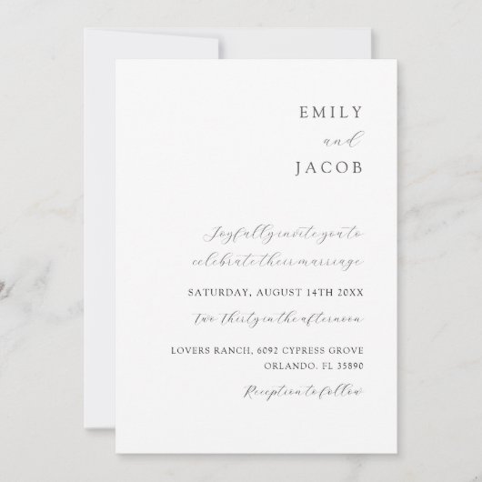 Elegante minimalistische zwart-wit klassieke bruil kaart (Voorkant)