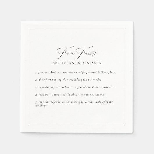 Elegante minimalistische zwart-wit leuke weetjes b servet (Voorkant)