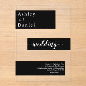 Elegante minimalistische zwart-wit moderne bruilof acryl uitnodigingen (Voorkant)