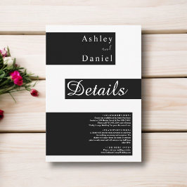 Elegante minimalistische zwart-wit moderne bruilof informatiekaartje