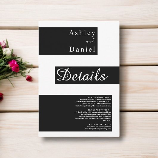 Elegante minimalistische zwart-wit moderne bruilof informatiekaartje