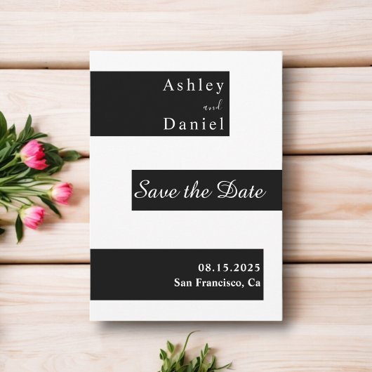 Elegante minimalistische zwart-wit moderne bruilof save the date