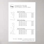 Elegante minimalistische zwart-wit prijslijst poster (Voorkant)