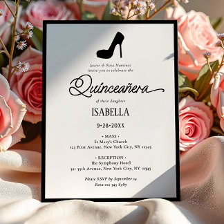 Elegante minimalistische zwart-wit Quinceañera Kaart