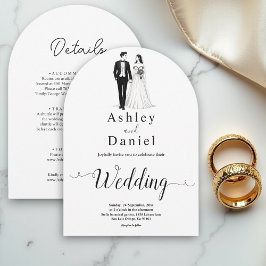 Elegante minimalistische zwart-wit romantische bru kaart