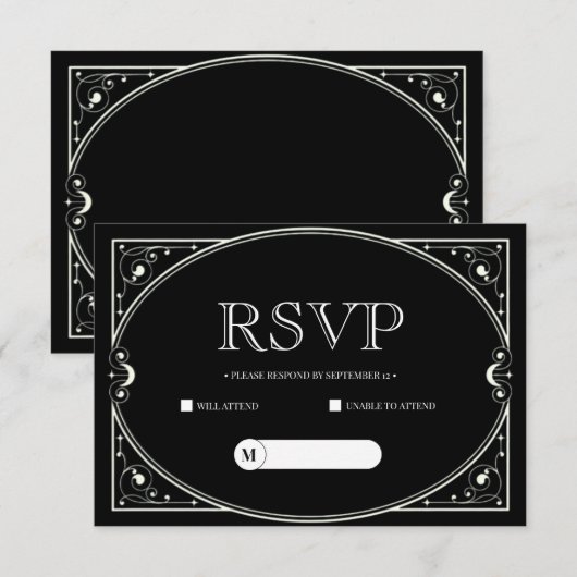 Elegante minimalistische zwart-wit RSVP kaart (Voorkant / Achterkant)