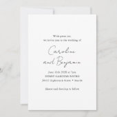 Elegante minimalistische zwart wit script bruiloft kaart (Voorkant)