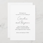 Elegante minimalistische zwart wit script bruiloft kaart (Voorkant / Achterkant)