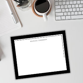 Elegante minimalistische zwart wit twee grens naam notitiekaartje