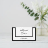 Elegante minimalistische zwart-wit visitekaartje (Staand voorkant)