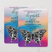 Elegante Minimalistische Zwart-Wit Vlinder en Zons Kaart (Voorkant / Achterkant)