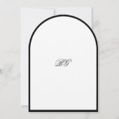 Elegante minimalistische zwart witte boog bruiloft kaart (Achterkant)