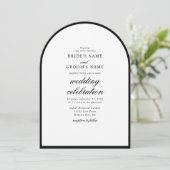 Elegante minimalistische zwart witte boog bruiloft kaart (Staand voorkant)