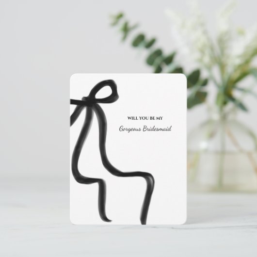 Elegante minimalistische zwarte boog bruidsmeisje  kaart (Staand voorkant)