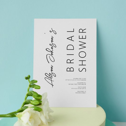 Elegante minimalistische zwarte bruids douche uitn kaart