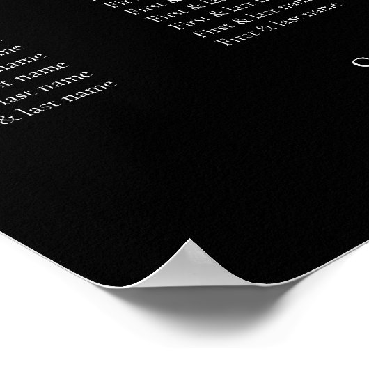 Elegante minimalistische zwarte bruiloft zitkaart poster (Hoek)