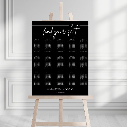 Elegante minimalistische zwarte bruiloft zitkaart poster
